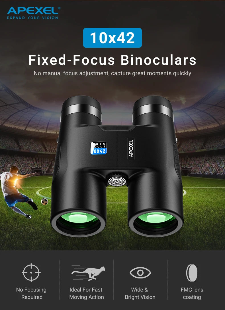 Binoculares APEXEL 10x42 Enfoque Automático Prisma BAK4