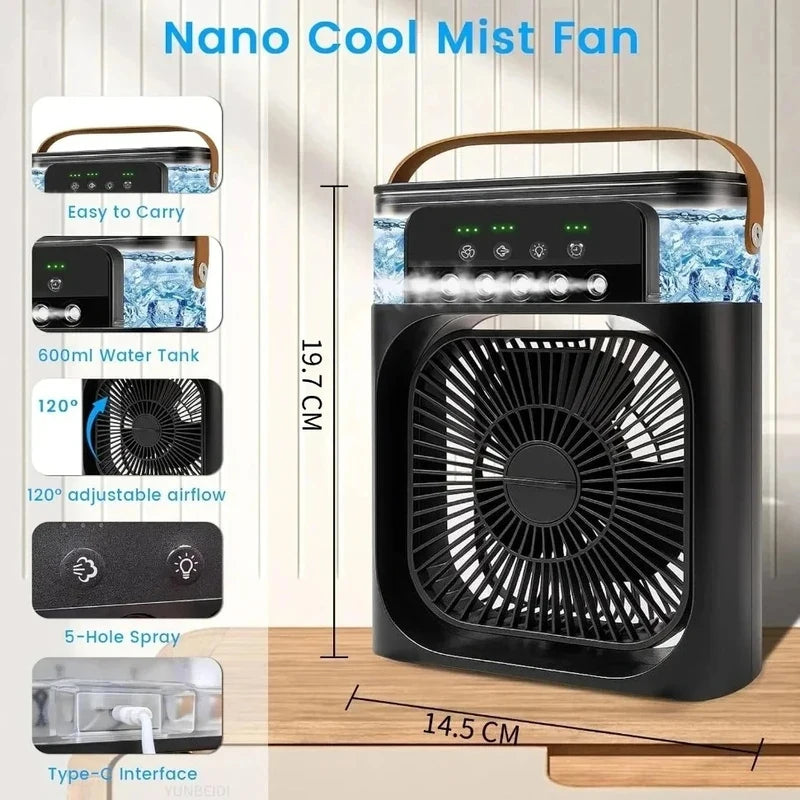 Ventilador 3 en 1 Portátil con Luz LED y Humidificador
