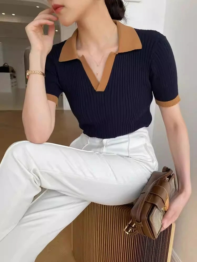 Camiseta Polo de Verano para Mujer Estilo Francés