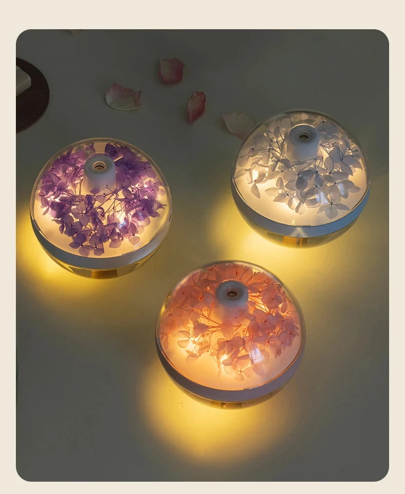 Humidificador de flores eternas, luz de ambiente, cargador de batería Dual USB, Mini difusor de flores artificiales, regalo de Festival creativo para el hogar