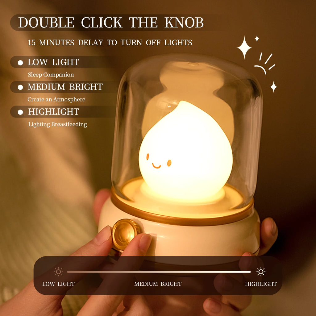 Luz nocturna con forma de vela, bonita lámpara de llama, luz decorativa LED de escritorio, luz nocturna recargable por USB, regalo creativo para dormitorio para niños