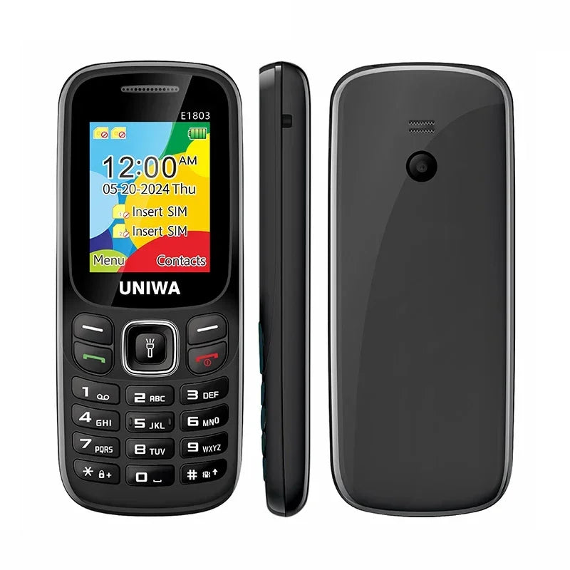UNIWA E1803 2G precio bajo delgado GSM Mini teléfono móvil Dual SIM T9 teclado 800mAh batería Radio inalámbrica linterna teléfono para personas mayores