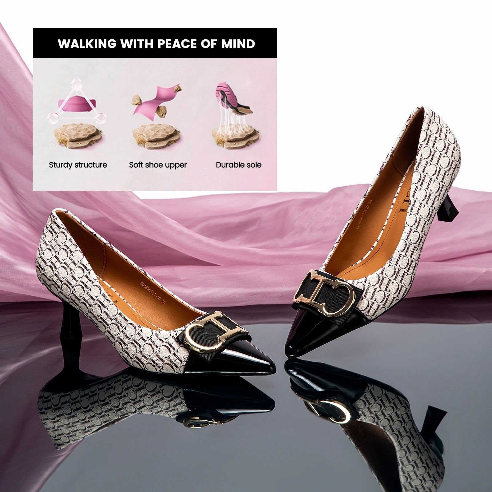 Zapatos de Tacón Clásicos con Estampado para Mujer — Punta Fina