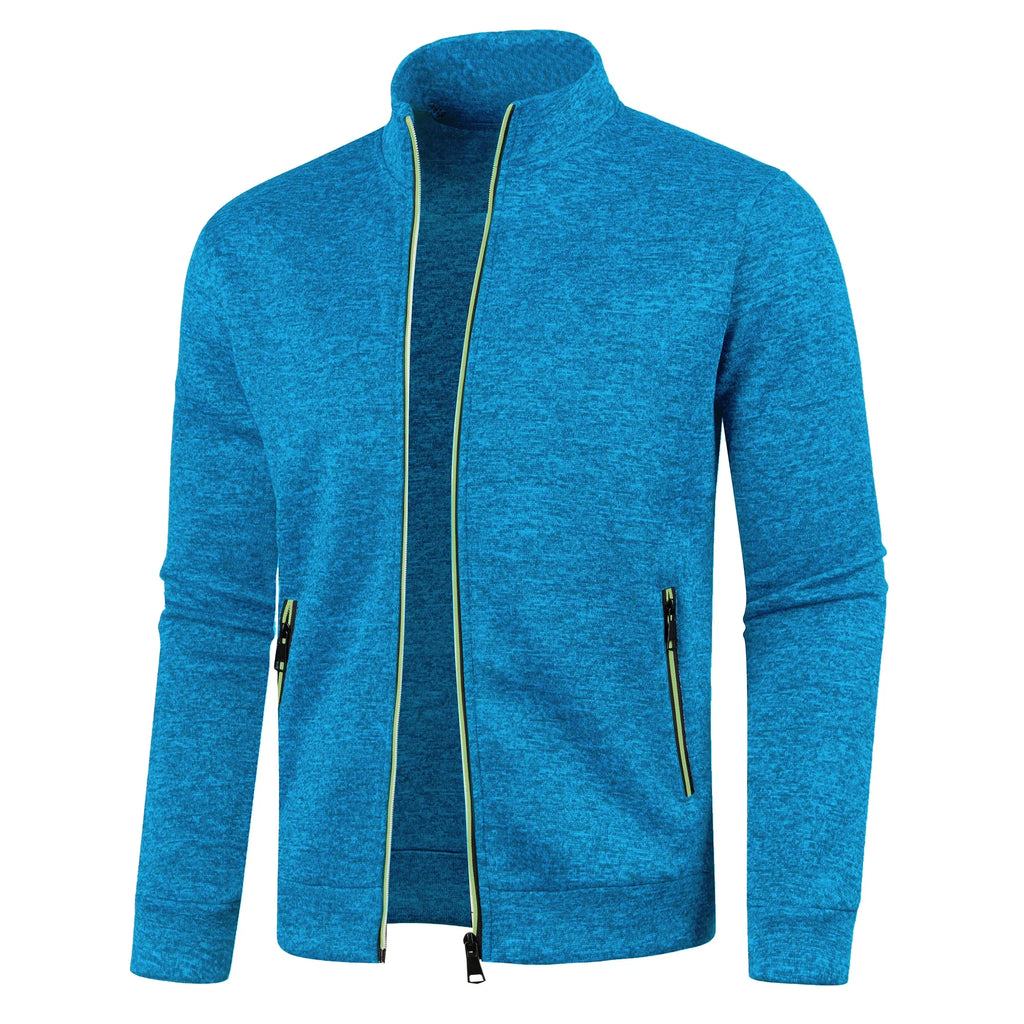 Otoño e Invierno, nuevo suéter largo con cremallera y mangas de bloque de Color para hombre, suéter fino de felpa, chaqueta informal ajustada, abrigo cómodo
