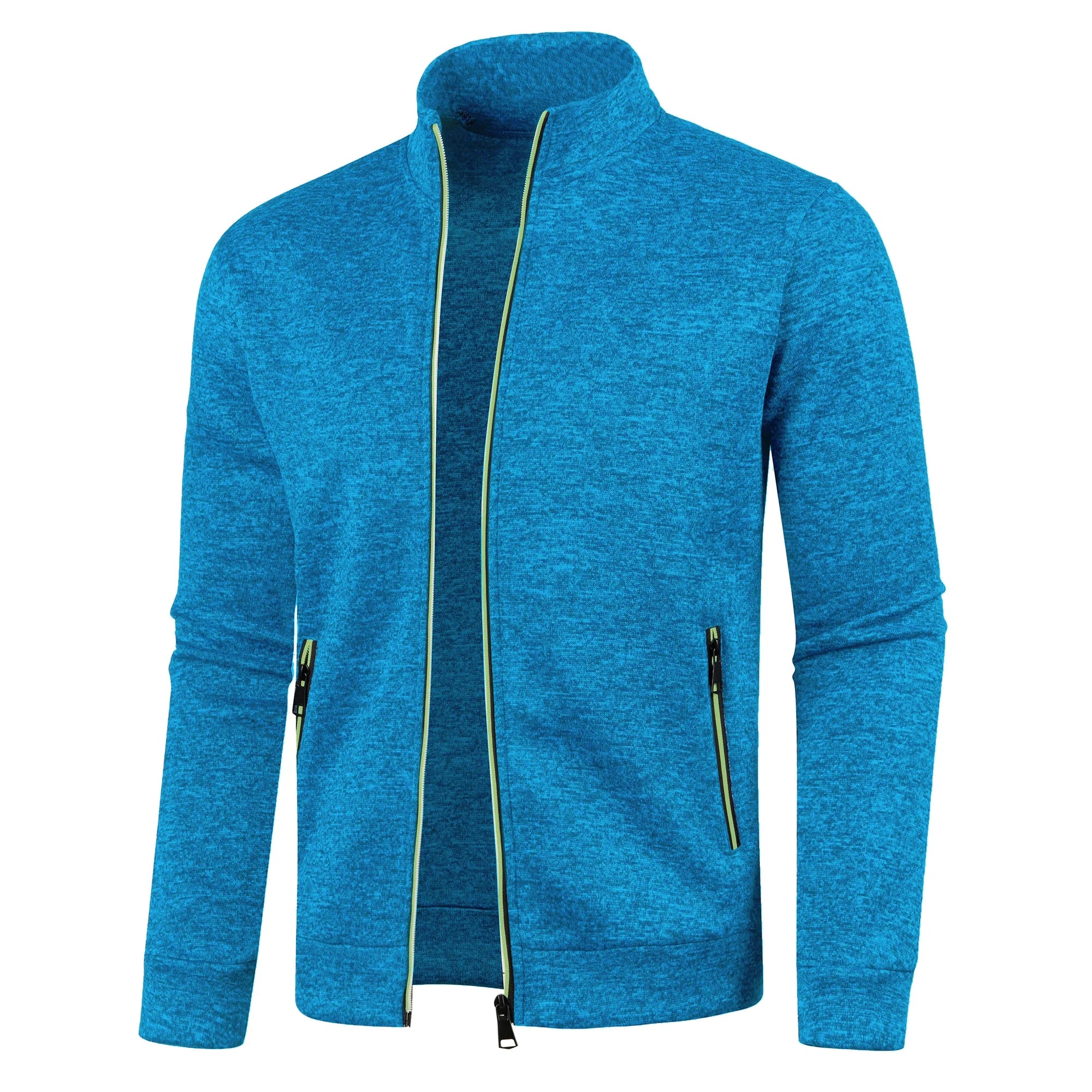 Otoño e Invierno, nuevo suéter largo con cremallera y mangas de bloque de Color para hombre, suéter fino de felpa, chaqueta informal ajustada, abrigo cómodo