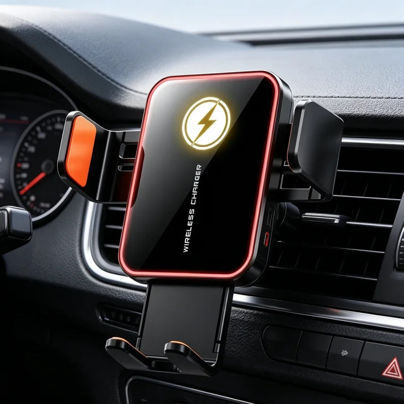 Mini Cargador Inalámbrico para Auto con Sensor Inteligente, Carga Rápida de 15W, Soporte para Teléfono con Ventilación de Aire para iPhone 17 16 15 14 13 12 Samsung