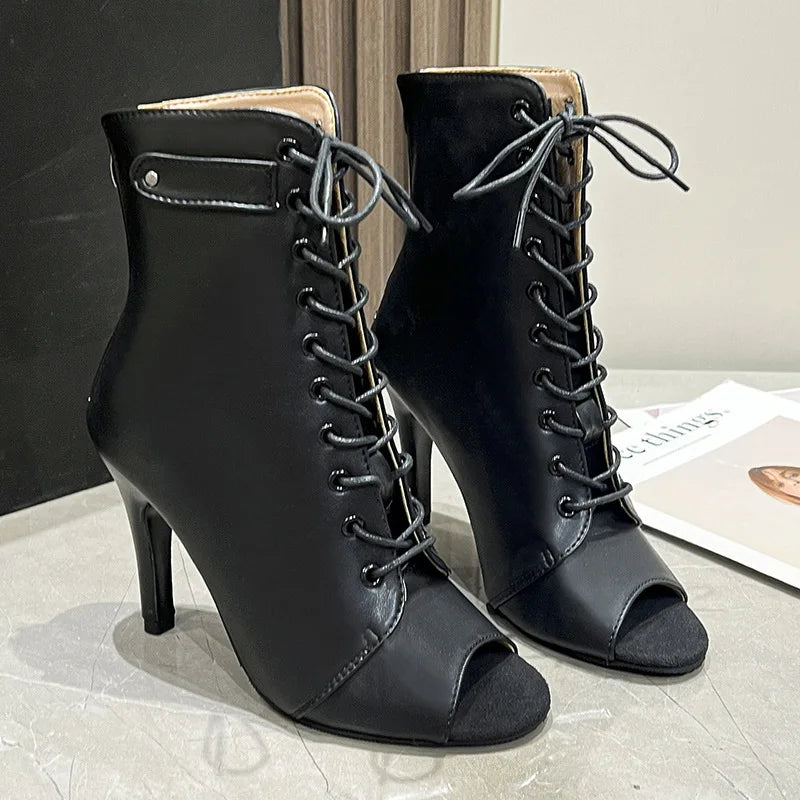 Sandalias de Tacón Alto para Mujer con Cordones y Punta Abierta
