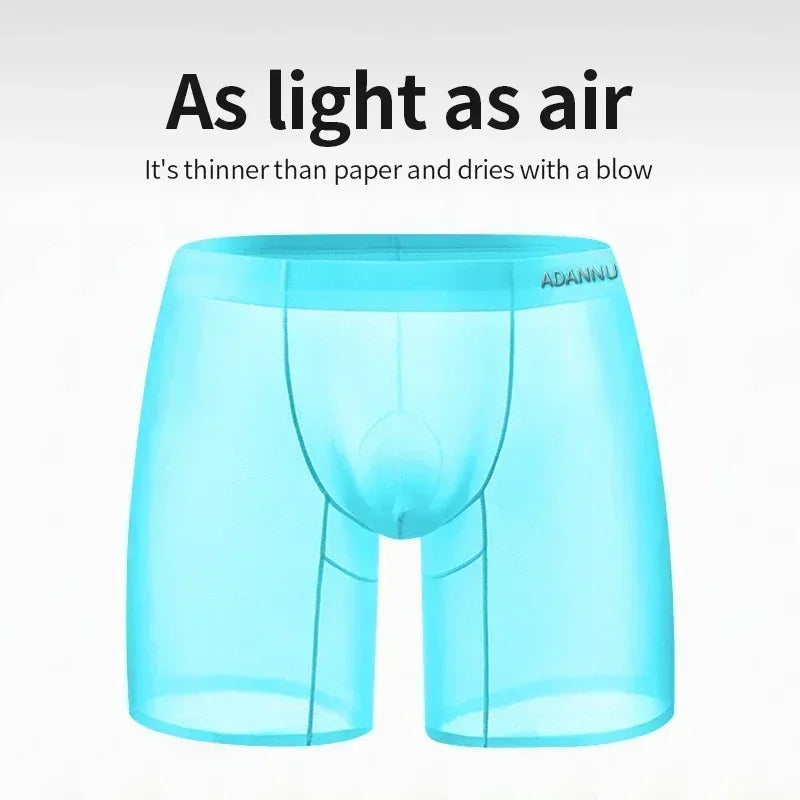 1/2/3 Uds. Ropa interior de seda helada para hombre, Boxer antibacteriano transparente sin costuras, pantalones cortos 0,01 de tela ultrafina, calzoncillos transparentes