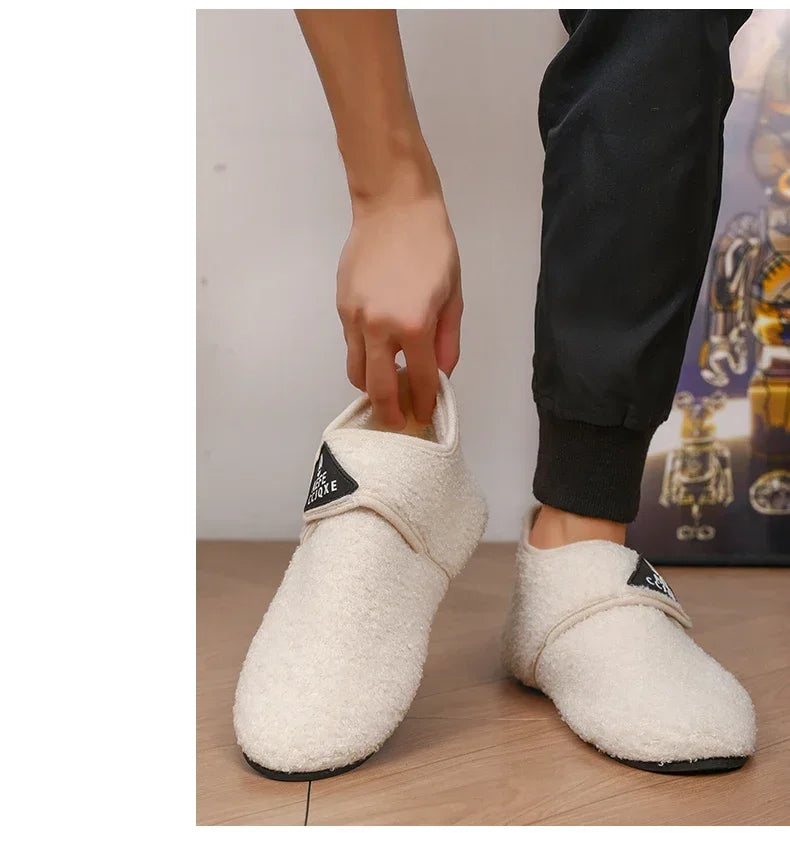 YRZL zapatos de algodón de invierno para hombre, zapatillas ligeras sin cordones cálidas, mocasines de algodón de felpa para dormitorio y hogar, zapatos cálidos de invierno para hombre