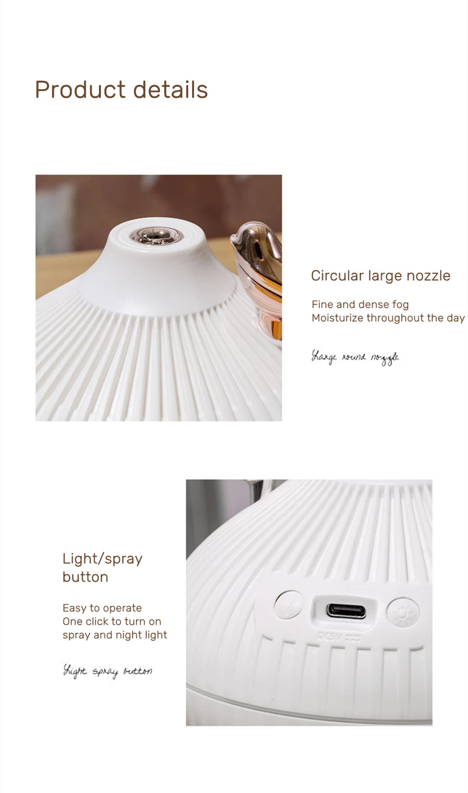 Humidificador USB 300ml con Luz LED Nocturna