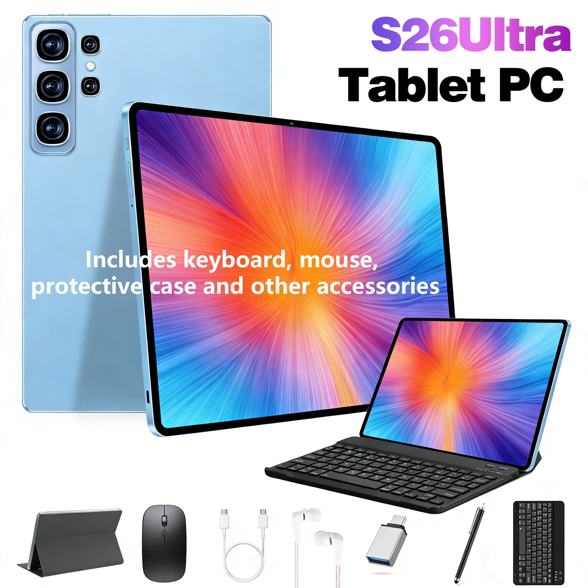 Tablet PC S26 Ultra con Pantalla de 10.1 Pulgadas, 8GB+256GB, Android 13, Wi-Fi 6, Bluetooth 5.0, Carga Rápida, para Negocios y Hogar