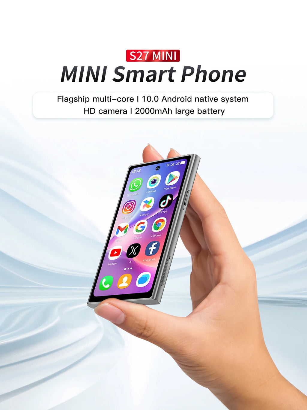 SERVO S27 MINI Android Palm Smartphone 3G WCDMA RAM 2GB ROM 16GB Google Play Desbloqueo facial Dual SIM Pantalla de 4,0 "Mini teléfonos inteligentes