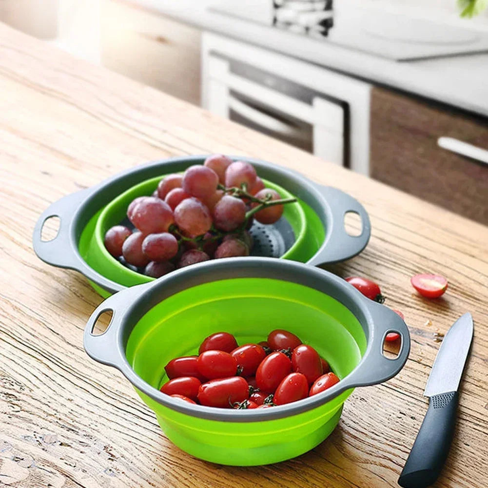 Escurridor plegable de silicona, cesta para lavar frutas y verduras, colador plegable, escurridor plegable, herramienta de almacenamiento de cocina