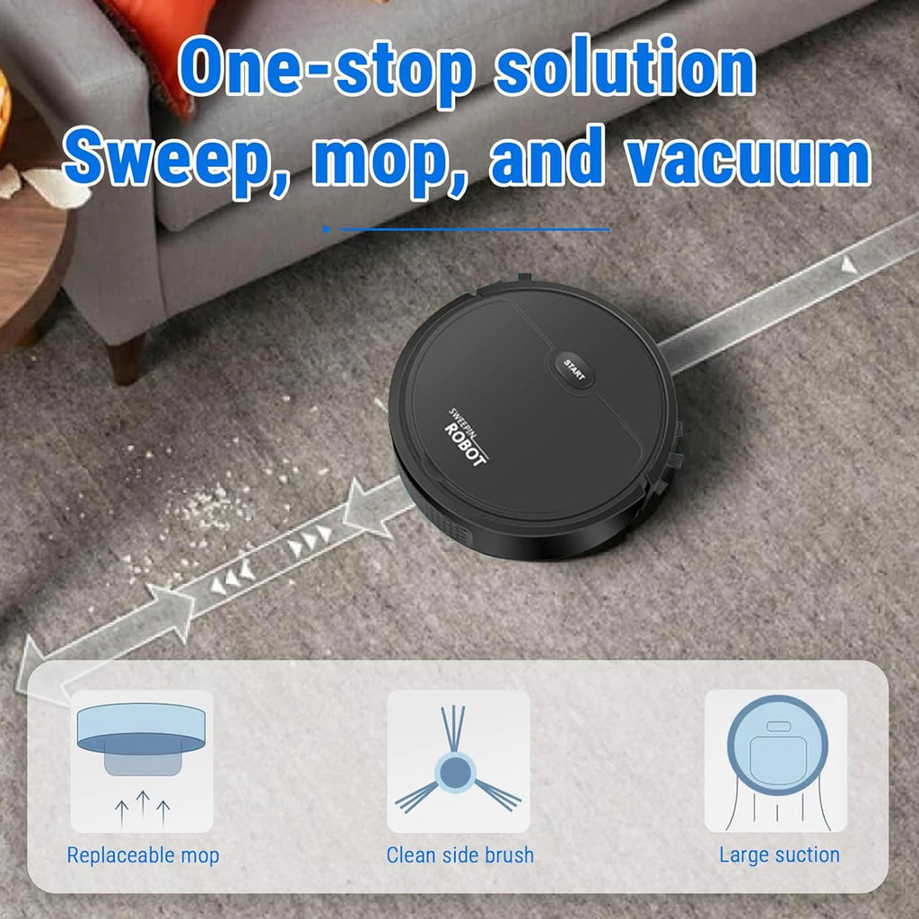 Robot Aspirador 3 en 1, Ultrafino, Recargable, Bajo Ruido para Suelo de Madera y Baldosas
