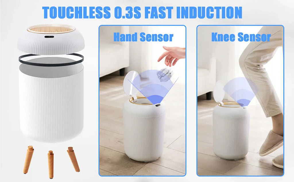 Cubo de Basura con Sensor de Movimiento de 10L, Automático con Tapa, Cubo de Basura Inteligente de Plástico Pequeño para Dormitorio, Baño, Cocina, Oficina