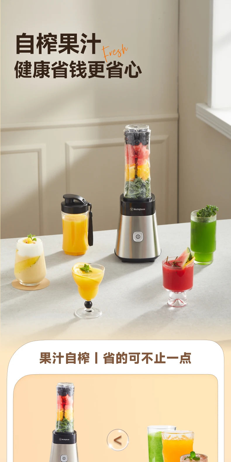Exprimidor Eléctrico 600ml con 2 Vasos de Gran Capacidad