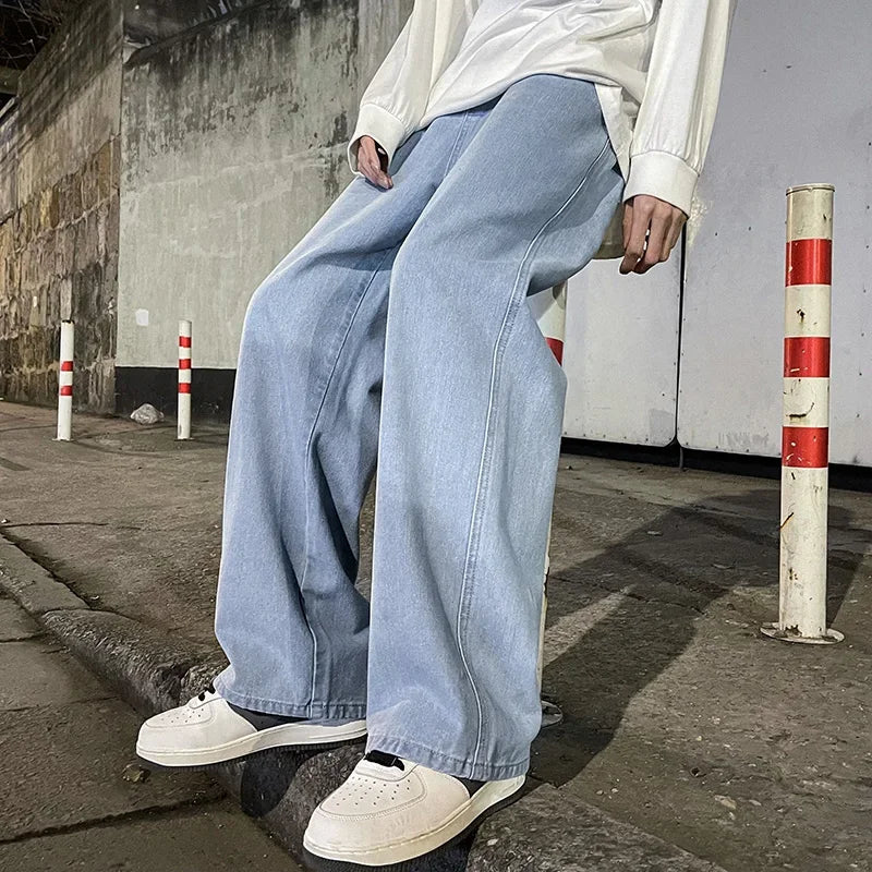 Pantalones Vaqueros Coreanos Sueltos, Estilo Calle, Pierna Ancha
