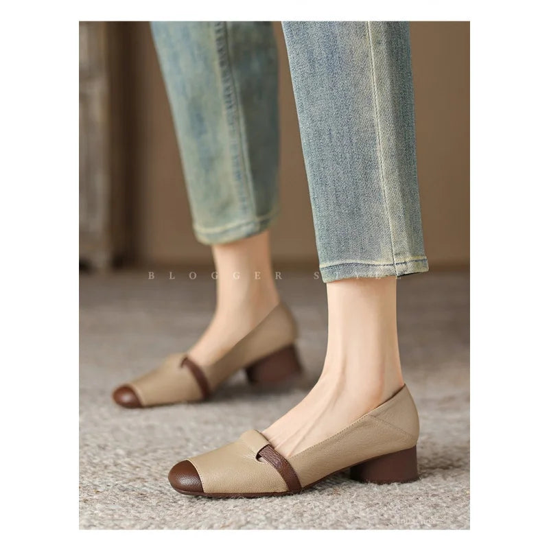 Zapatos Mary Jane vintage de cuero suave para mujer de otoño 2025, tacón grueso, suela suave cómoda, elegante y versátil