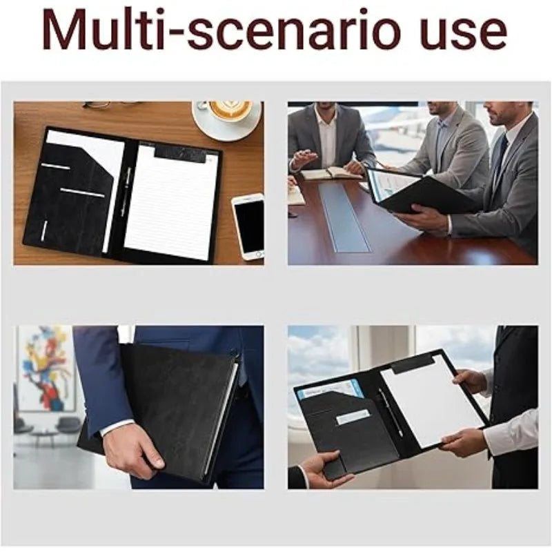 Carpeta Portafolio de Piel Sintética para Entrevistas con Porta Bloc de Notas, Organizador de Tarjetas de Visita y Documentos para Hombres y Mujeres, Uso Profesional