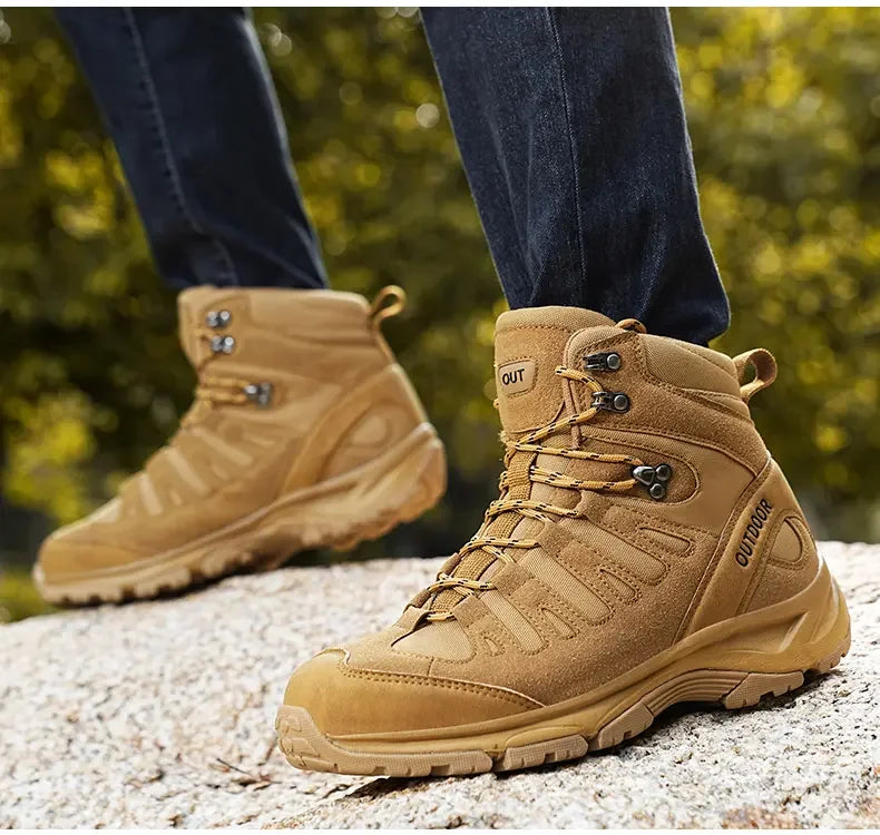 Botas de senderismo todoterreno para hombre, antideslizantes de caña alta