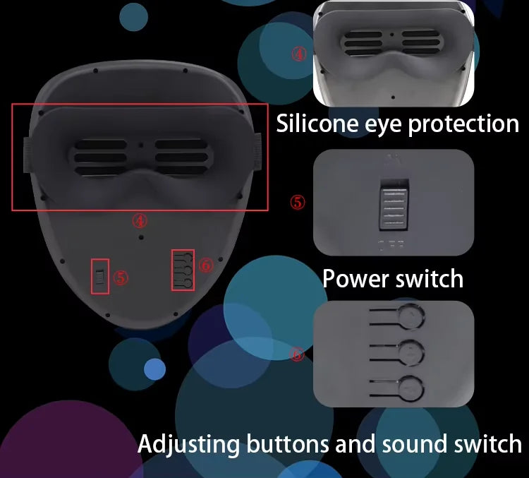 Máscara LED con detección de gestos, efectos de sonido musicales, máscara de Halloween iluminada para Dj, disfraz de mascarada de cumpleaños, fiesta de disfraces