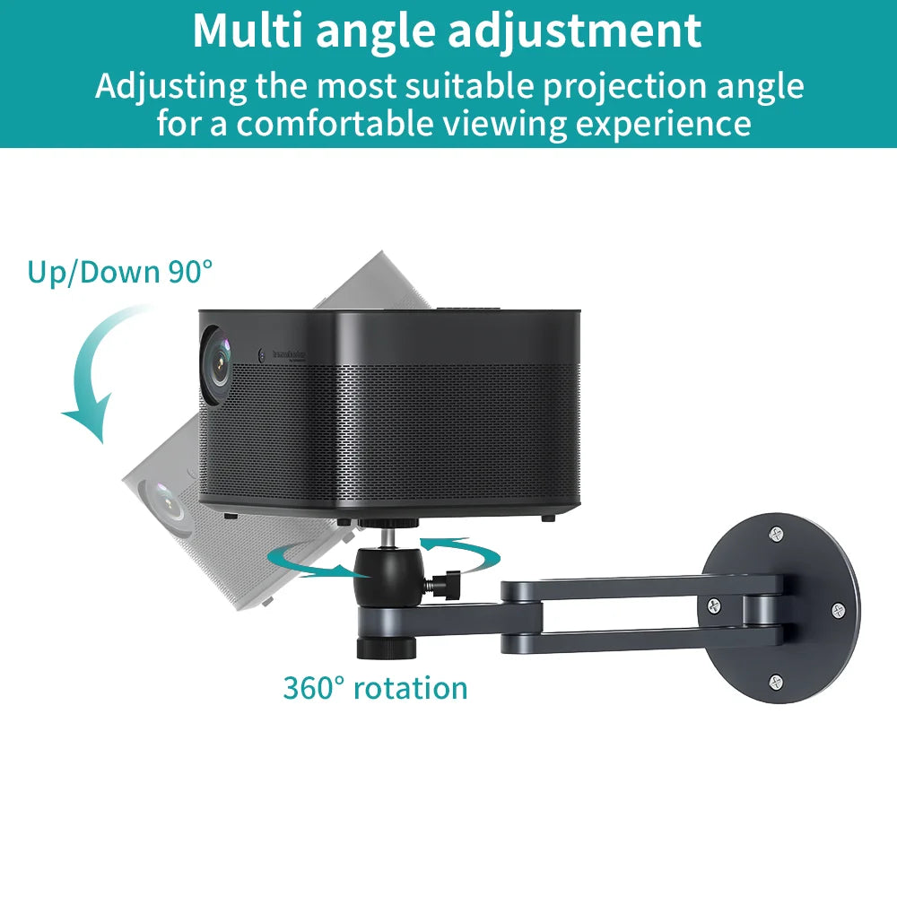 Soporte de montaje en pared para proyector, soporte de pared plegable ajustable multiángulo con rotación de 360 grados, soporte para proyector de aleación de aluminio