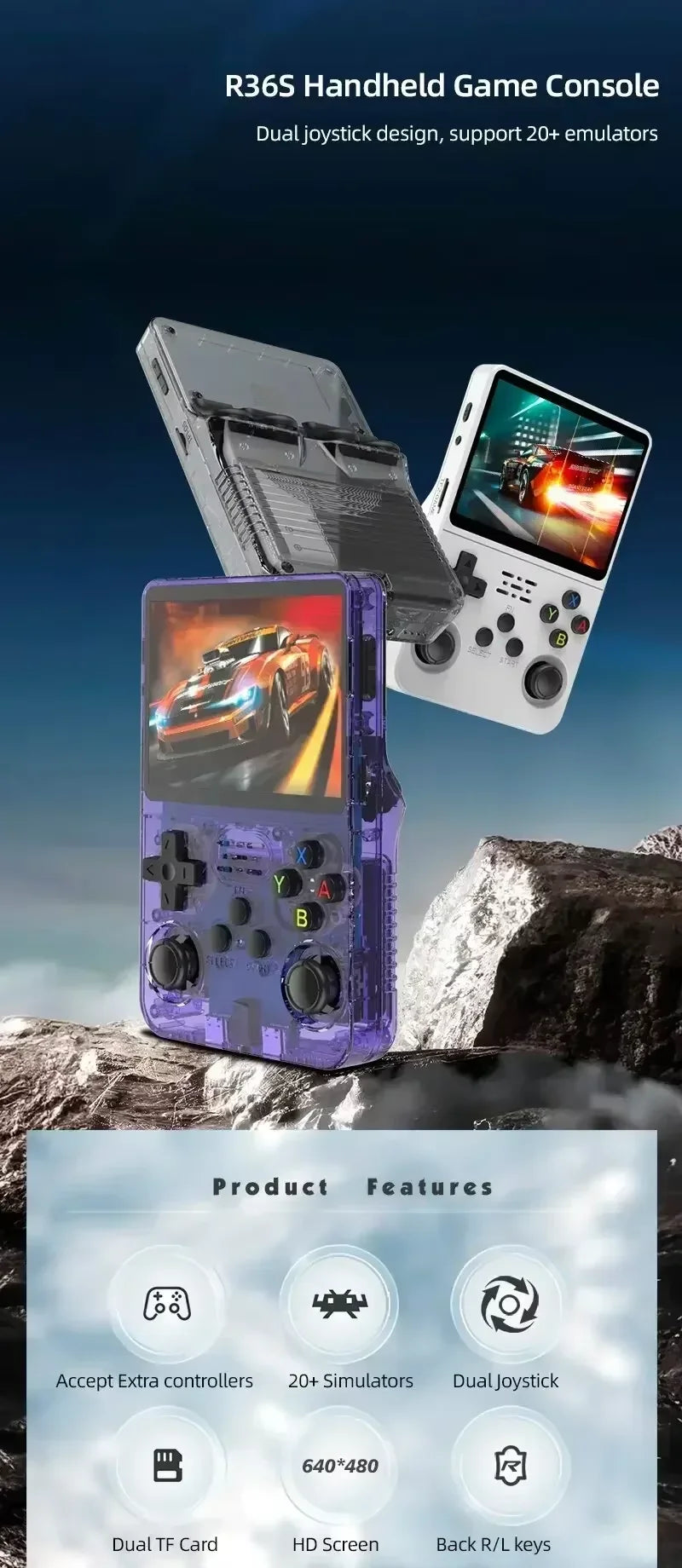 Consola de Videojuegos Retro Portátil R36S, Sistema Linux, Pantalla IPS 3.5 Pulgadas