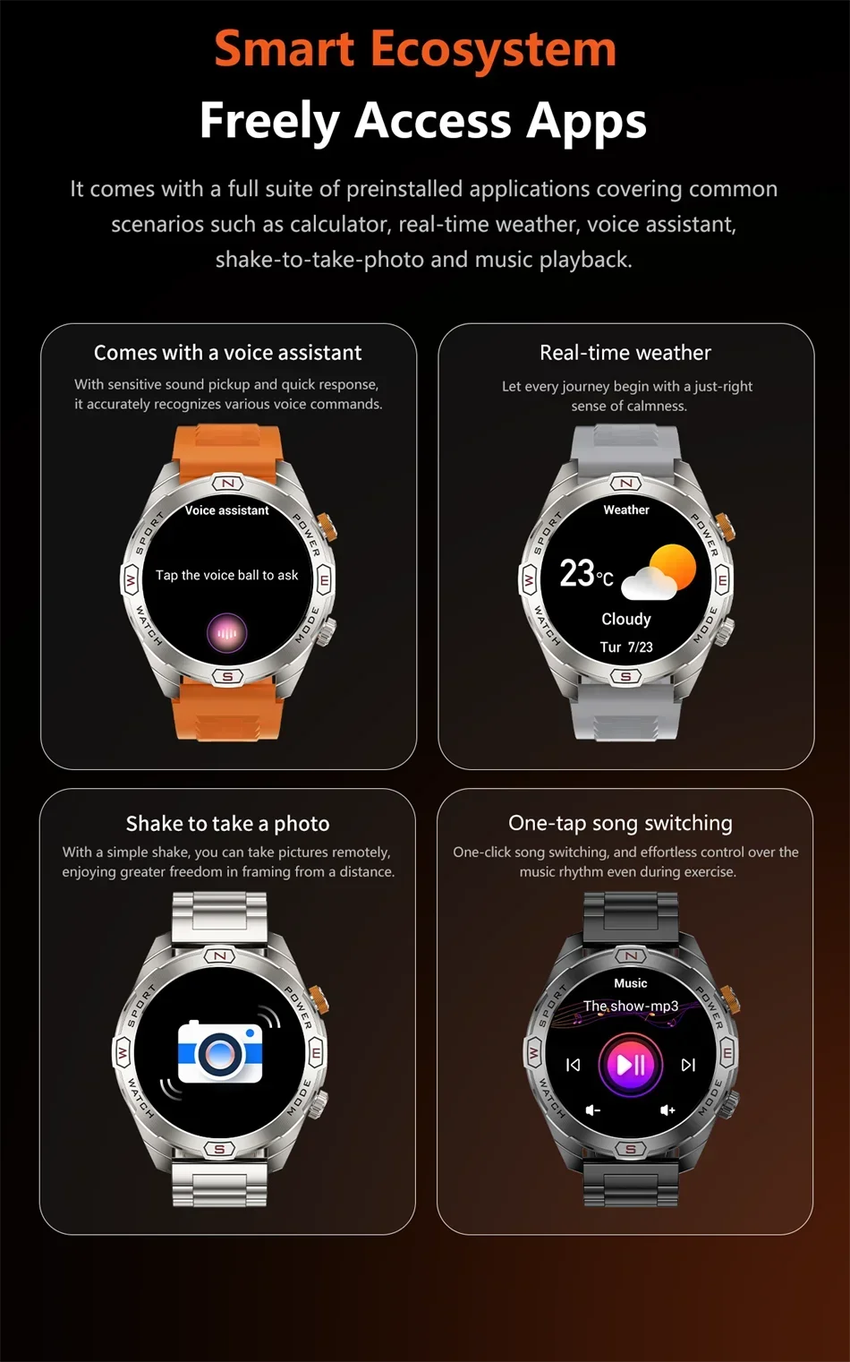 Reloj Inteligente Militar 1200mAh Brújula