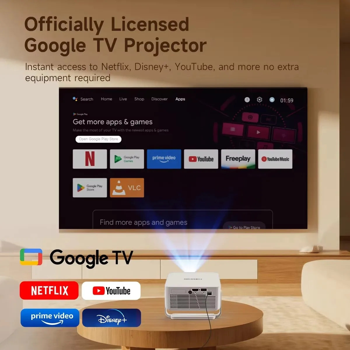 Proyector Magcubic HY300GT con Licencia Oficial de Google TV, Proyector Inteligente HD con Enfoque Automático, 400 ANSI Lúmenes, Android para Cine en Casa
