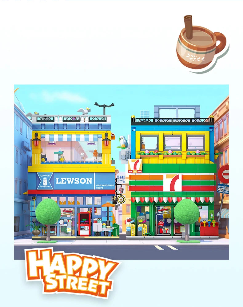 Bloques de Construcción de Tienda de Conveniencia con Escena Urbana, Modelo DIY en Miniatura, Decoración de Escritorio, Regalo Coleccionable para Adultos, Cumpleaños, Festividades