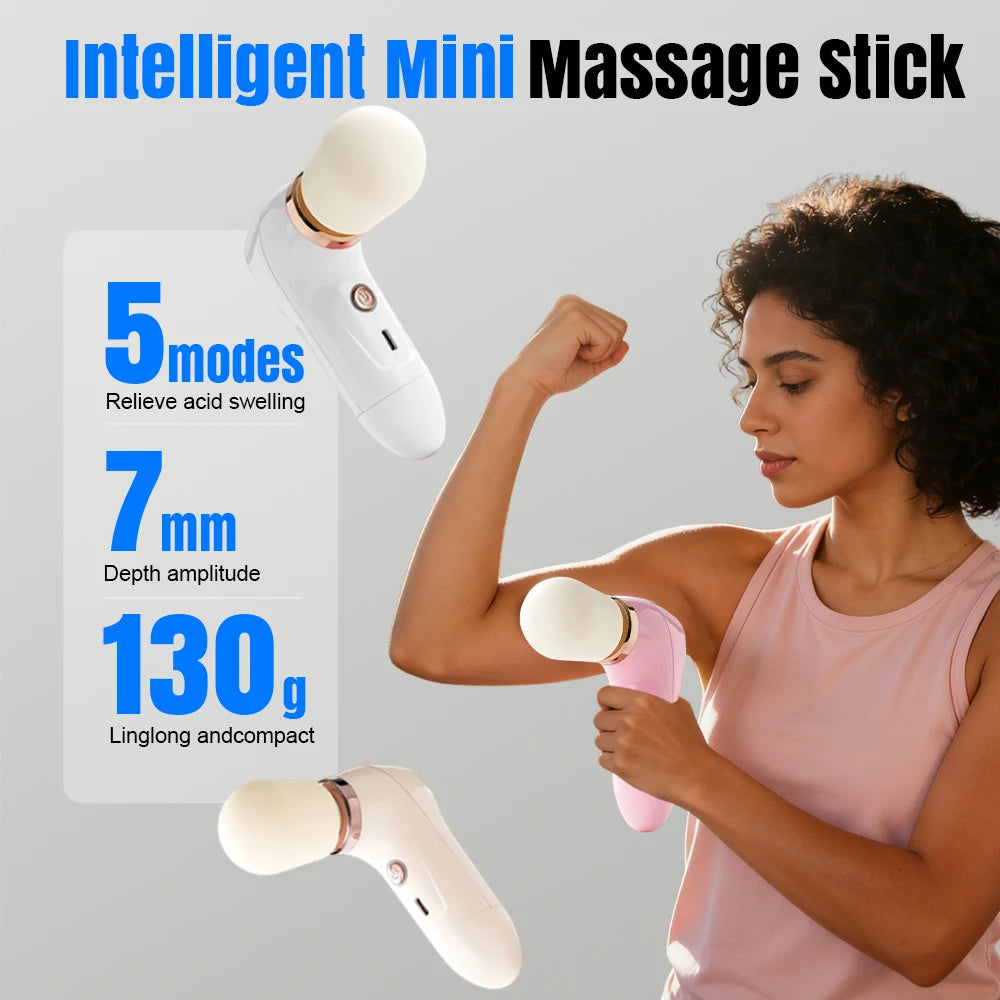 Mini Pistola de Masaje, Masajeador de Vibración Portátil, 5 Velocidades Ajustables, Pistola de Masaje Fascial para Relajación Muscular de Cuerpo Completo