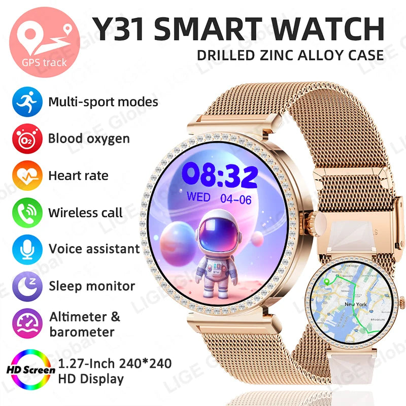 LIGE Reloj Inteligente Lujo con Diamantes GPS