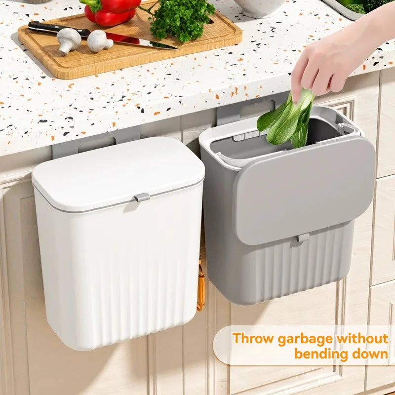 Cubo de basura de clasificación de cocina montado en la pared con tapa, tapa deslizante colgante creativa de gran capacidad sin rastro para el hogar