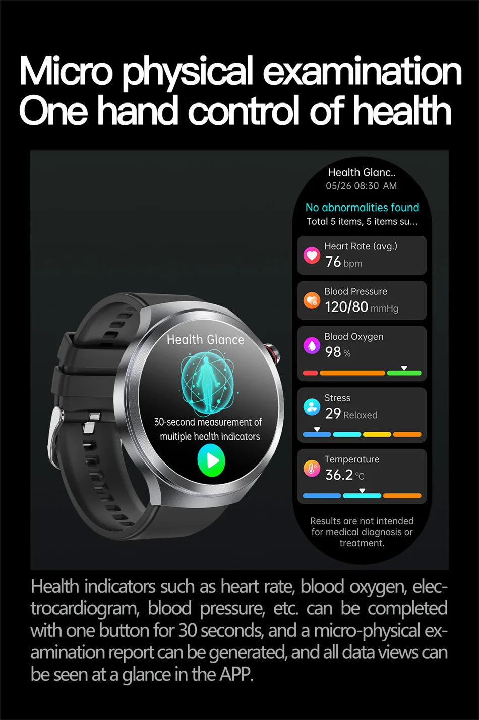 Nuevo Reloj Inteligente con Pantalla de Cristal de Zafiro de 1.73 Pulgadas, Monitor de Salud, Ácido Úrico, Grasa en Sangre, Presión Arterial, ECG+PPG, Análisis Corporal, para Hombre