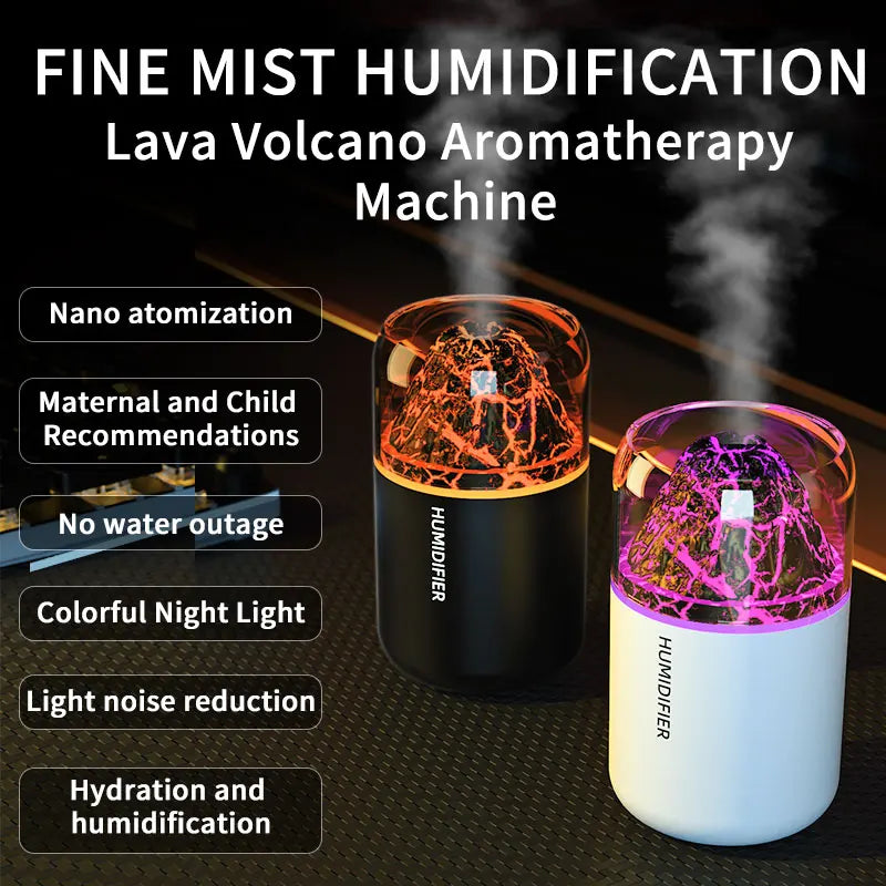 Mini humidificador volcán USB 180 ml, difusor de aromas con luz de colores para hogar y auto