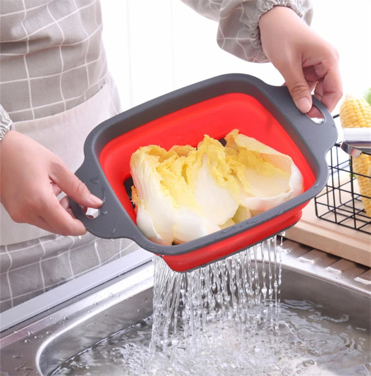 LMETJMA-colador plegable cuadrado de silicona para cocina, colador plegable para alimentos, verduras, frutas, escurridor JT39