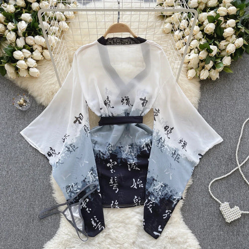 Albornoz de una pieza con estampado de Kimono japonés para mujer, ropa de dormir Sexy, Pijamas informales de manga holgada, conjuntos de bata