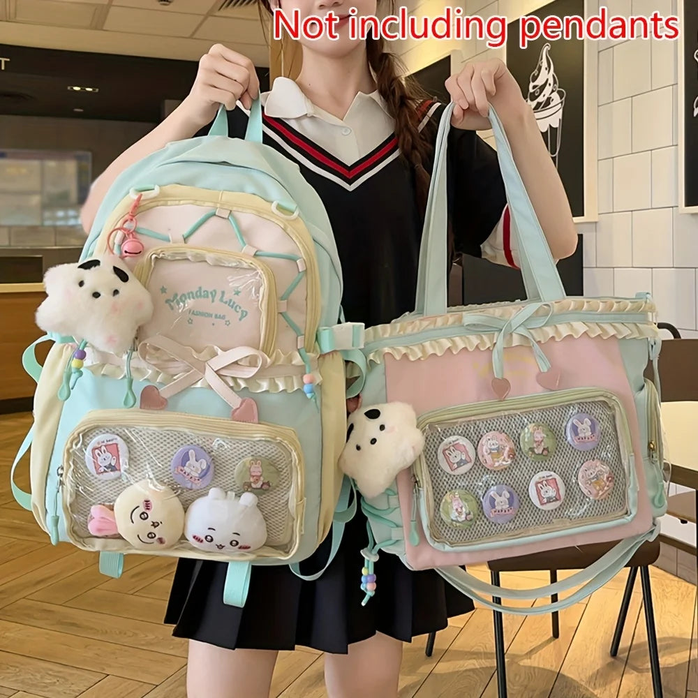 Conjunto de bolsos para mujer, bolsa para el dolor de dos piezas (precioso un tipopo y debe ser mochila), mochila de temporada de regreso a la escuela, mochila bonita y ligera de encaje