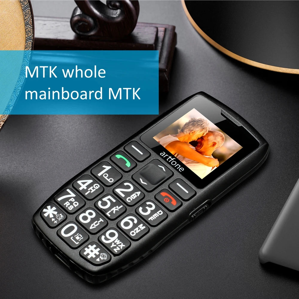 Teléfono móvil para personas mayores Artfone C1+ con base de carga gratuita, teclado grande de goma, para personas mayores, doble SIM, botón SOS, FM, 1400 mAh