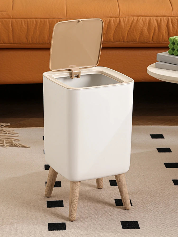 Cubo de basura tipo presión con imitación de madera para dormitorio, baño y sala