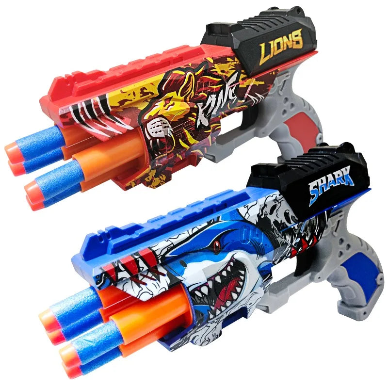 Set de Pistola de Juguete Interactiva de 4 Disparos con Diseño de Tiburón y Dardos de Espuma EVA, con Correa para la Muñeca, Juego de Tiro, Regalo