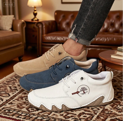 Botas de cuero hechas a mano para hombre, zapatillas de diseño de otoño, zapatos de cuero informales transpirables, botines para hombre, moda para actividades al aire libre