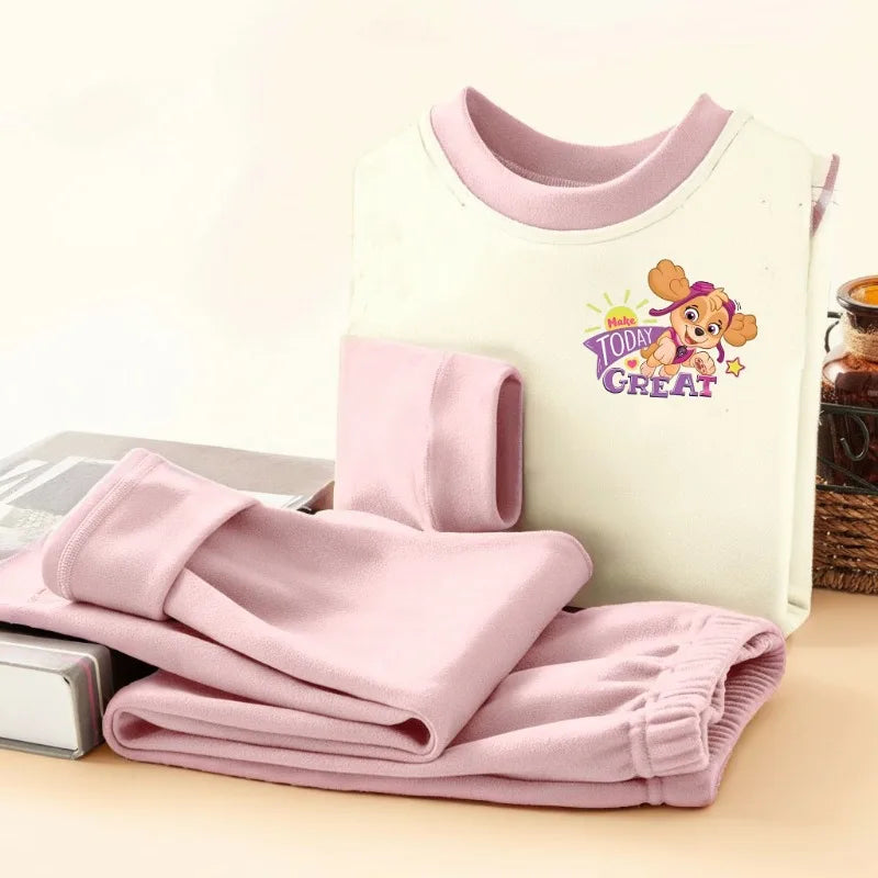 PAW Patrol-Conjunto de Pijamas suaves y cómodos con estampado de dibujos animados para niñas, ropa de casa informal para otoño e invierno, ropa de dormir para niños