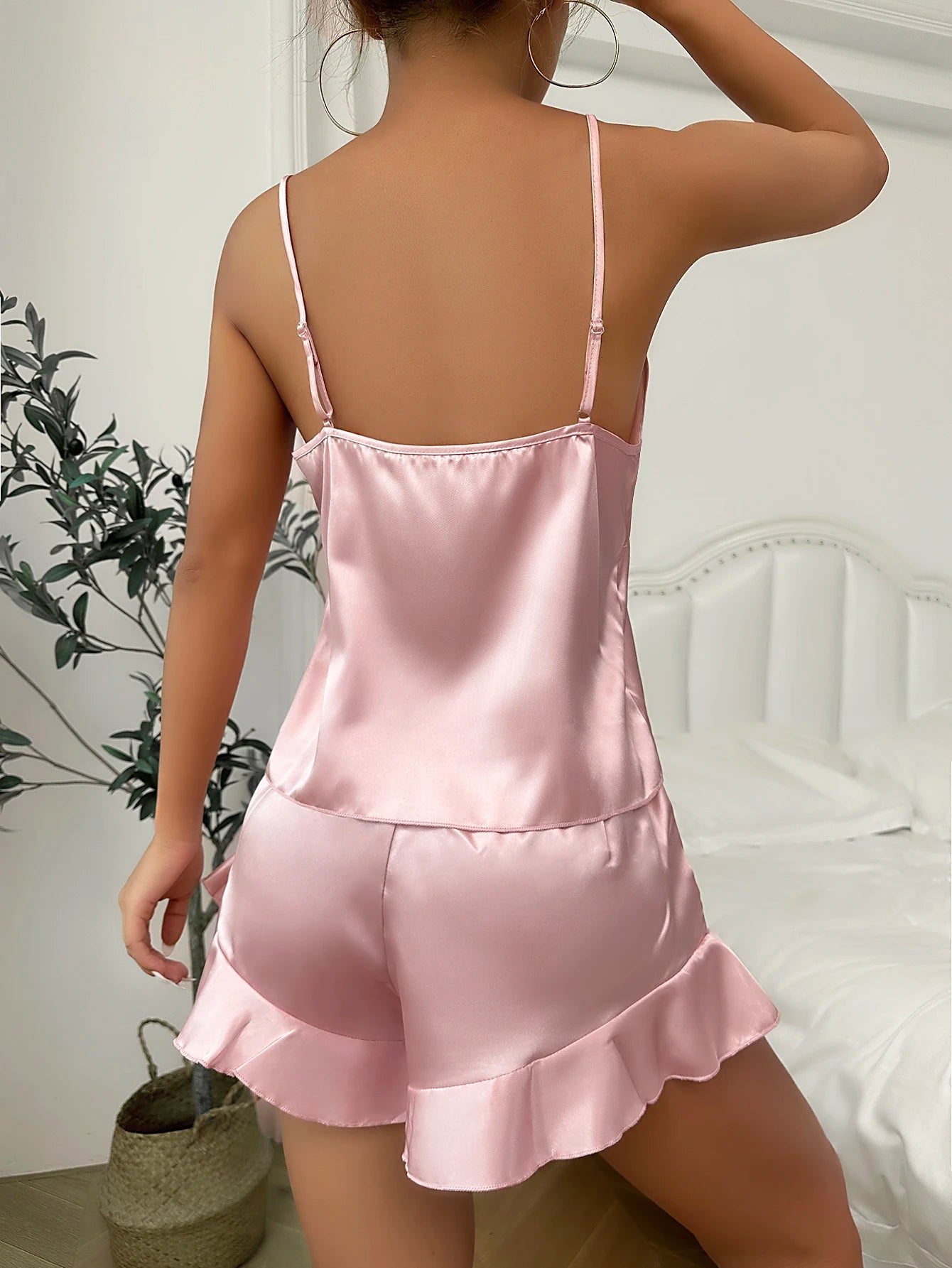 Conjunto de pijama de satén simple, bata con cinturón de manga larga, camisola con cuello en V, top y pantalones cortos, ropa de dormir para mujer