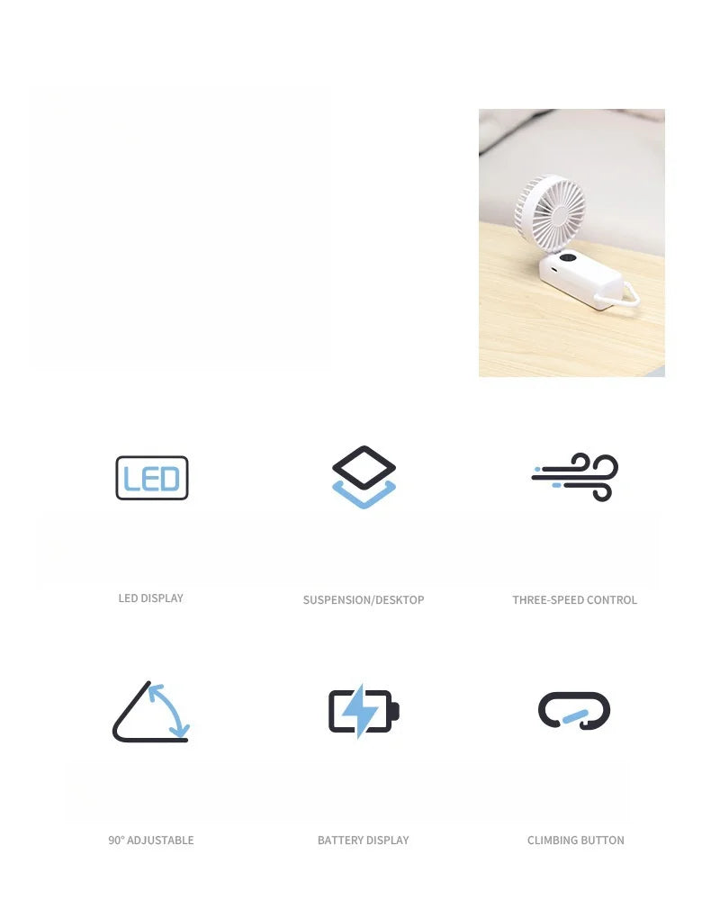 Nuevo Mini ventilador portátil de mano de 1800mAh, diseño de pantalla LED, 3 engranajes para aparatos de refrigeración portátiles de verano para interiores y exteriores