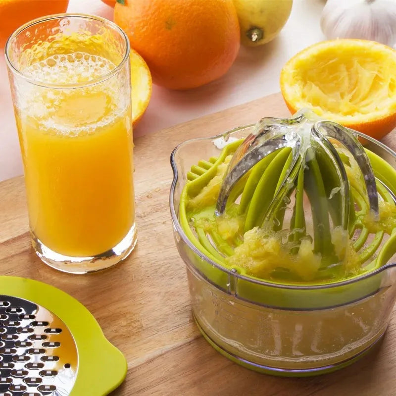 Exprimidor Manual de Cítricos 4 en 1 para Limón y Naranja con Taza Medidora Integrada y Rallador