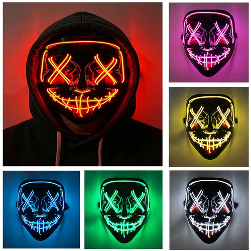 1 unidad de atractiva máscara de alambre EL de neón, más colores a elegir, máscara LED luminosa Purge, accesorio de cosplay para adultos, brilla en la oscuridad.