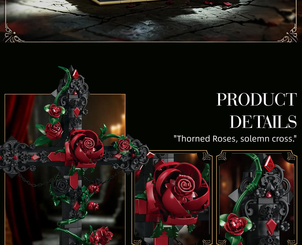 K70005 Juguetes de ensamblaje modelo Gothic Rose Cross, juguetes de bloques de construcción MOC, adorno de escritorio, juguetes educativos, regalo de cumpleaños para adultos