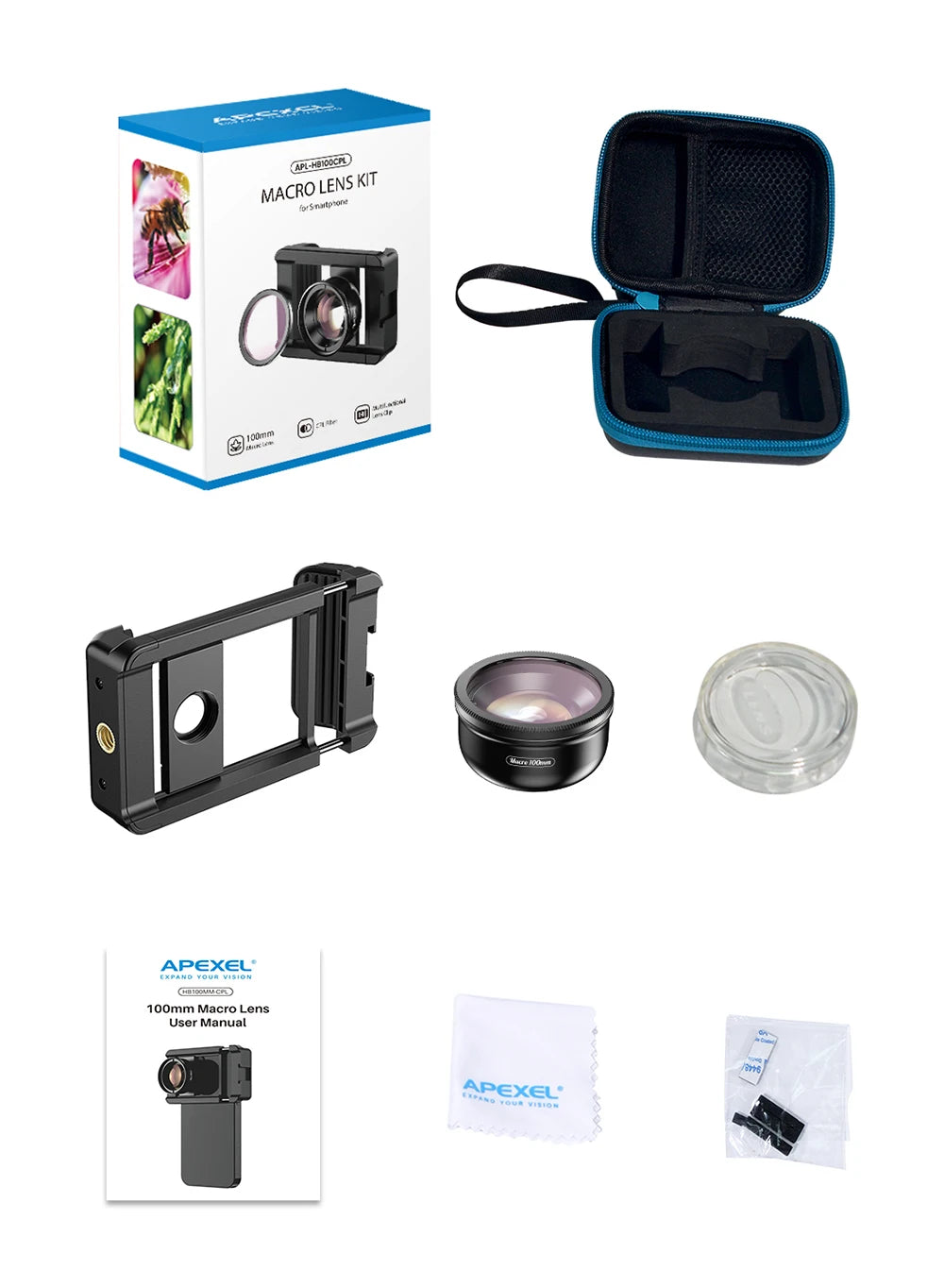 Lente Macro 4K HD 100mm APEXEL con Filtro CPL para Smartphones