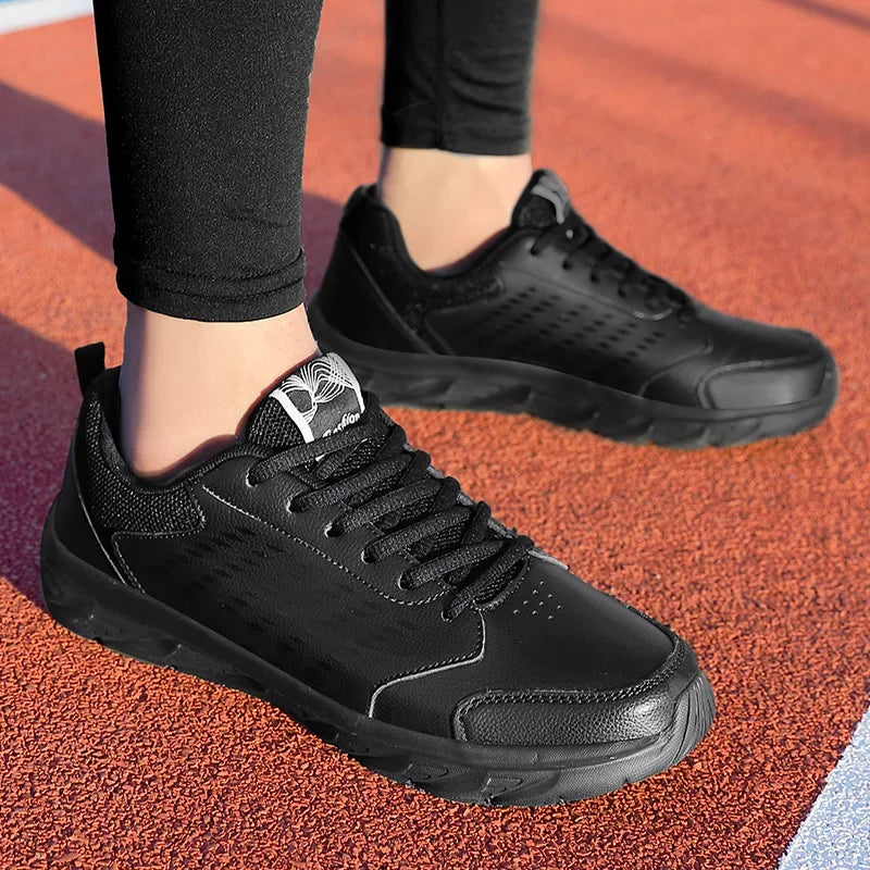 YRZL zapatos deportivos de cuero Artificial negro para hombres, zapatos casuales de alta calidad, impermeables, antideslizantes, cómodos para exteriores